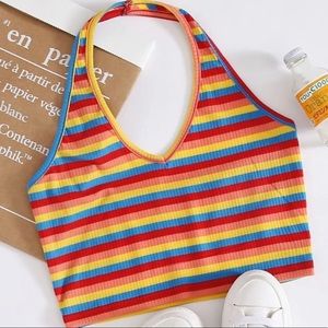 Multi Stripe Tank Top Halter Cropped